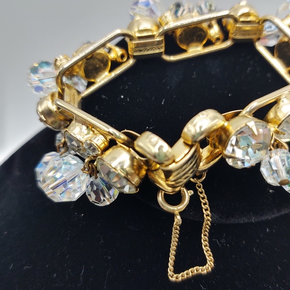 Vintage Gold Tone AB Crystal Bracelet  Statement Piece - Picture 2 of 11